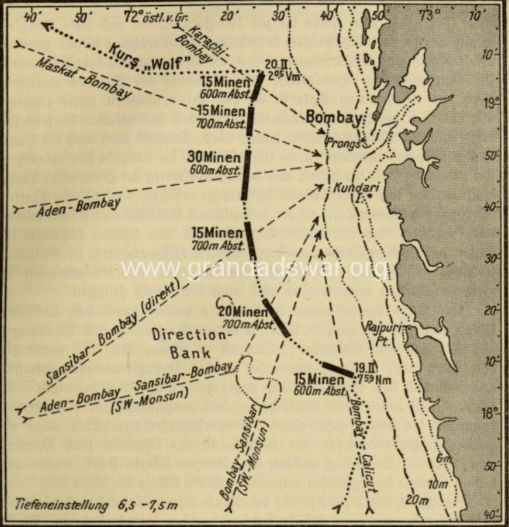 Mines Laid on the Approaches to Bombay Harbour. February 1917.