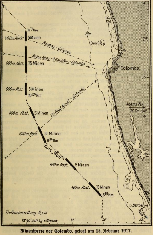 SMS Wolf Mine Laying off Colombo 15-Feb-1917