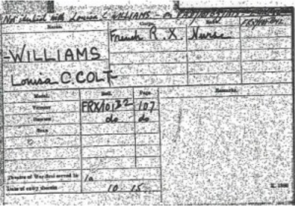 Colt Williams Medal Index Card