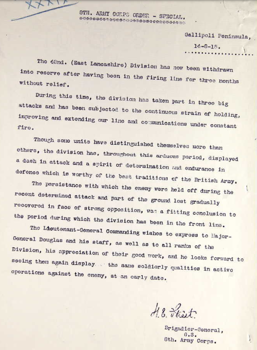 General's Letter 14th August 1915