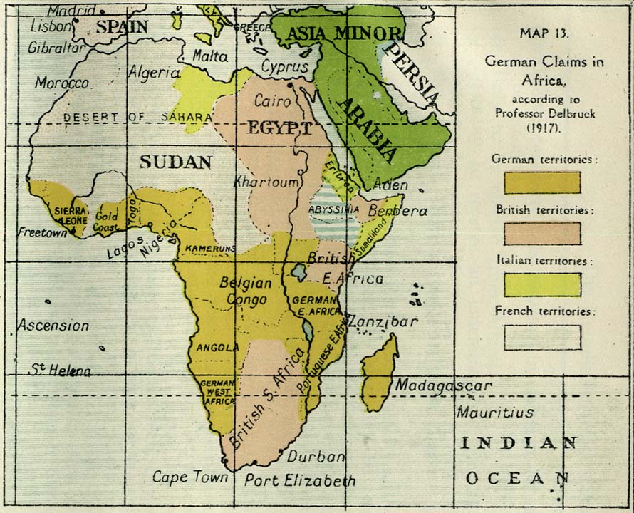 Political Map of German East Africa claims per Prof Delbruck 1917.