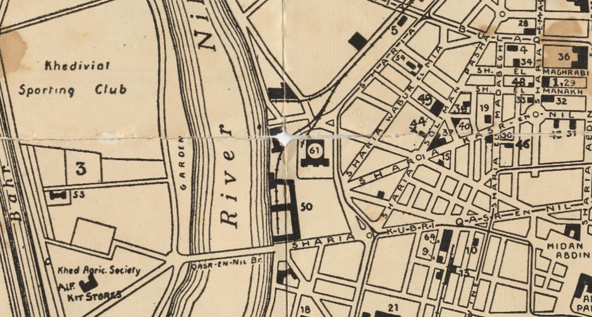 Map of Cairo Showing Kasr-el-Nil Barracks, Bridge and Surrounding Area